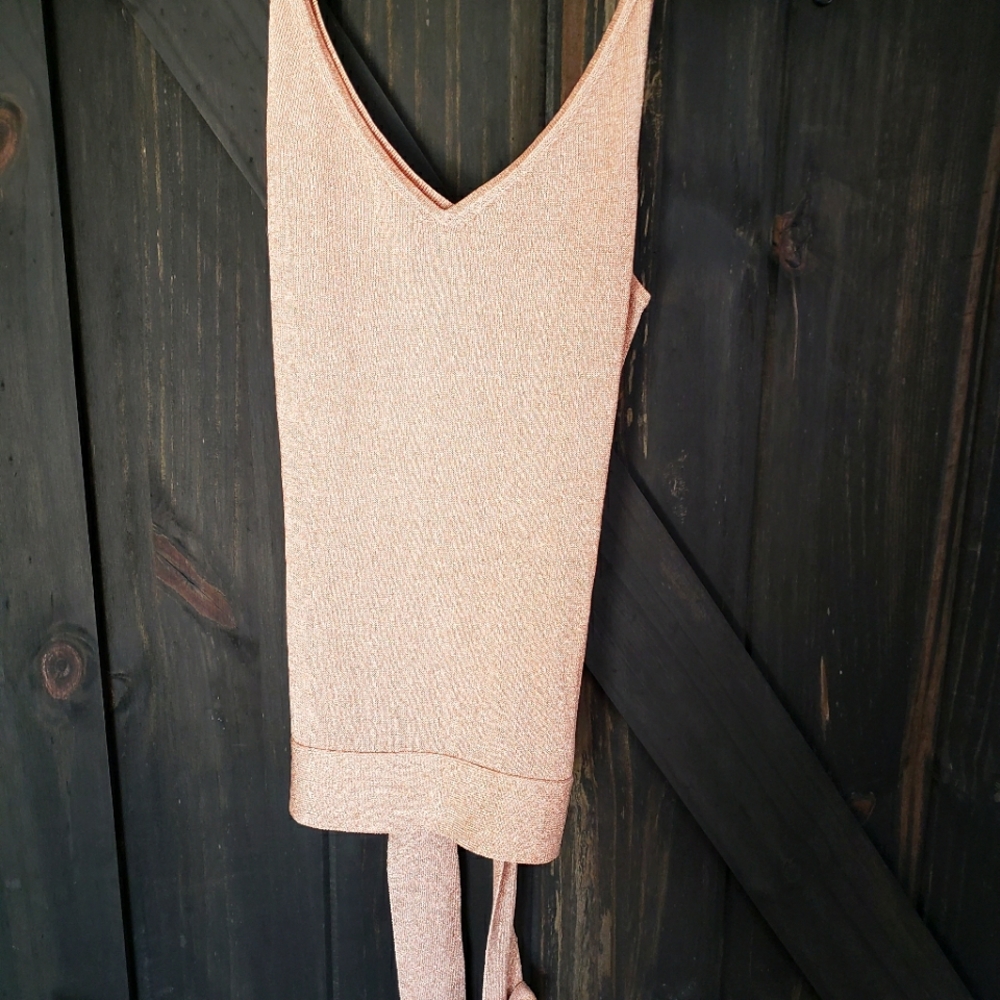Express sparkly beige/gold silk blend top, medium